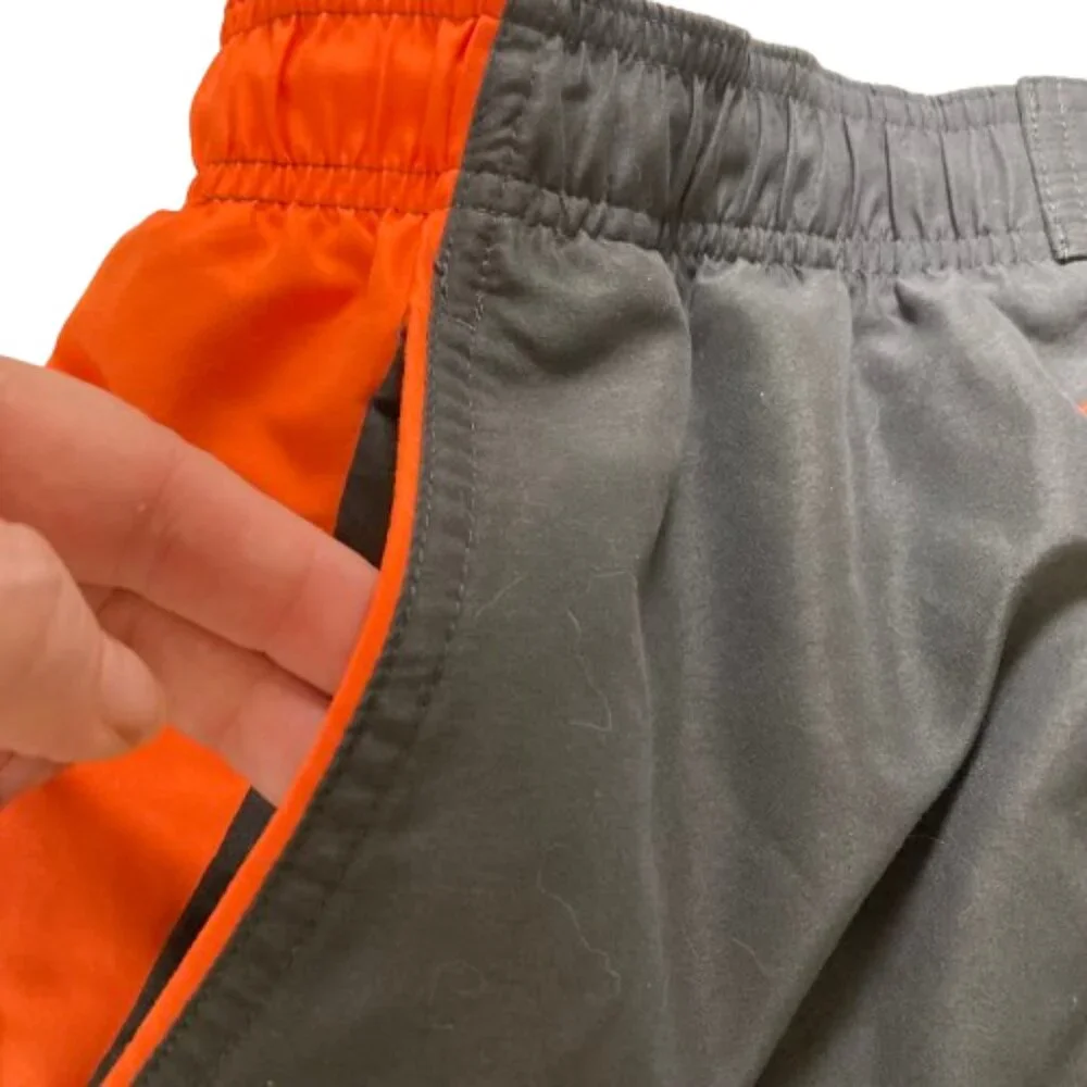 Nike Men's Swim Shorts Dark Gray with Orange Trim Pockets Mesh Liner, Size Large